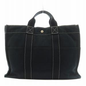 HERMES ドーヴィル MM トートバッグ ハンドバッグ キャンバス 黒 ブラック /AN4 OH
