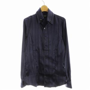 シャツ 長袖 サテン ストライプ L 紫 パープル TSH-8255-8 /EE