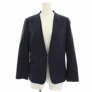 INDIVI スーツ ノーカラージャケット フレアスカート ひざ丈 ストライプ 36 38 紺 ネイビー 127-42054