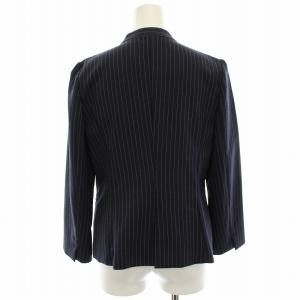 INDIVI スーツ ノーカラージャケット フレアスカート ひざ丈 ストライプ 36 38 紺 ネイビー 127-42054