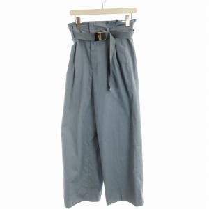 ハイウエストツイルストレッチパンツ ストレートパンツ スラックス ワイド ベルト 1 水色 ライトブルー