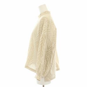 CLANE 21AW カットエンブロイダリートップ カットソー ブラウス ハイネック 半袖 総柄 2 ベージュ 11122-4212