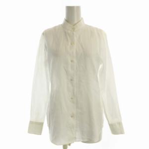 MANHATTAN CLASSIC シャツ ブラウス バンドカラー 麻 リネン混 長袖 38 白 ホワイト
