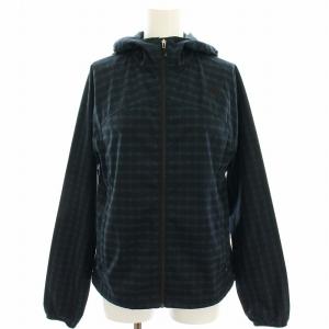 マウンテンパーカー ウインドジャケット ナイロン ジップアップ チェック M 紺 ネイビー 緑 グリーン