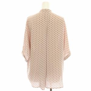 iCB ノーカラーシャツ ブラウス 半袖 総柄 S ピンクベージュ 黒 ブラック /HN