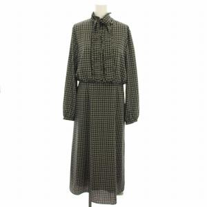 レトロボウタイワンピース 総柄 ロング ミモレ M 黒 ブラック 白 ホワイト 153-55304 /HN