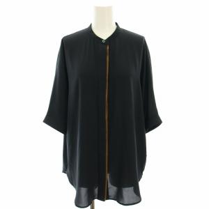 シャツ ブラウス バンドカラー 半袖 S 紺 ネイビー 茶 ブラウン 437980 /HN