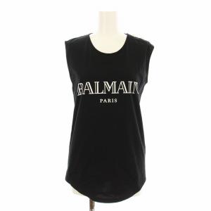 RF21104I015 カットソー ノースリーブ タンクトップ ロゴプリント 銀ボタン 34 黒 ブラック