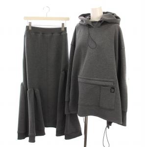 23AW セットアップ 上下 ヘムギャザーフーディ プルオーバーパーカー スウェット 長袖 ロング スカート