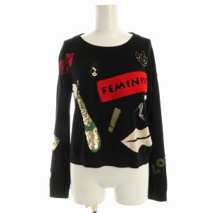 ニット セーター 総柄 長袖 黒 ブラック 65173-1-85018 /EE