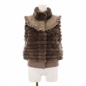 ベスト ジップアップ スタンドカラー ニット コーデュロイ 切替 レッキスラビットファー フリル 2 グレージュ