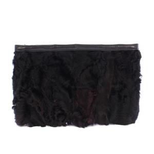 クラッチバッグ パーティバッグ ファー ナッパ レザー 切替 ロゴ 黒 ブラック /BB OH