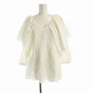 シャツ ブラウス 総レース Vネック 七分袖 38 白 ホワイト /RO