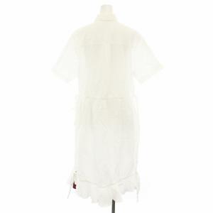 KENZO シャツワンピース ロング 半袖 フリル ライン リボン 38 白 ホワイト 紫 パープル F862RO089530