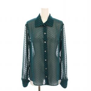 シアー シャツ ブラウス ドット 長袖 42 緑 /YM