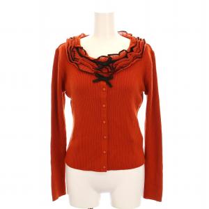 リブニット カーディガン フリル リボン 長袖 38 オレンジ 6242940 /YM