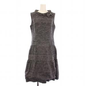 フレアワンピース ひざ丈 ノースリーブ リボン 装飾 38 グレー /BB