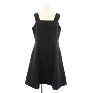 フレアワンピース ひざ丈 キャミソール スクエアネック ウール混 38 黒 ブラック /BB