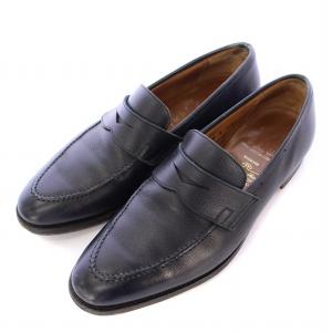 ローファー ラウンドトゥ ローヒール レザー 6 紺 ネイビー /BB