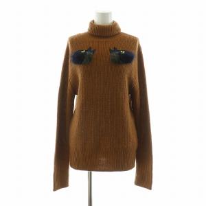 ニット セーター 長袖 タートルネック ビジュー装飾 アルパカ ラビットファー プルオーバー 36 ブラウン