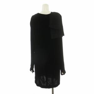 N°21 ベロアワンピース ひざ丈 長袖 絹 シルク混 リボン ラインストーン 40 ブラック P20IN2M H0115388