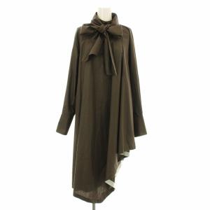 20AW フィームコットンボリュームブラウス プルオーバー 長袖 ハイネック ボウタイ アシメトリーヘム