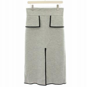 21AW タイトスカート ウール ロング ミモレ パイピング スリット 36 グレー 黒 ブラック 531-1240018