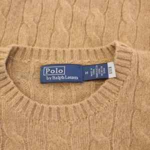 Polo by Ralph Lauren ニット セーター 長袖 クルーネック ケーブル編み ウール カシミヤ混 ロゴ 刺繍 M 茶 ブラウン /BB
