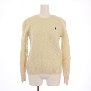 ニット セーター 長袖 クルーネック ケーブル ロゴ刺繍 ウール カシミヤ SP 白 /BM