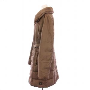 MAX MARA WEEKEND LINE ダウンコート アウター ナイロン ロング丈 ボリュームカラー ベルト 44 茶 ブラウン /BB