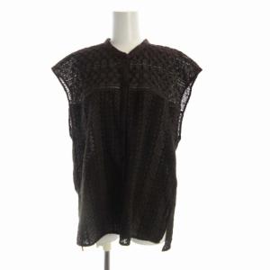 ブロイダーレースフレンチドルマンブラウス シャツ シアー シースルー カットワーク 半袖 F 茶 ブラウン