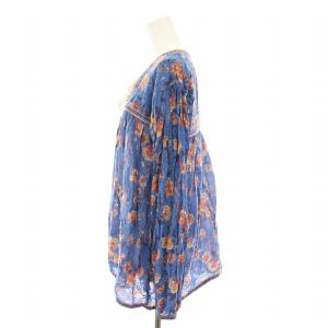 Shinzone コットンフラワープリントホーリーブラウス シャツ 長袖 花柄 リボン FO 青 ブルー ピンク 23MMSBL05