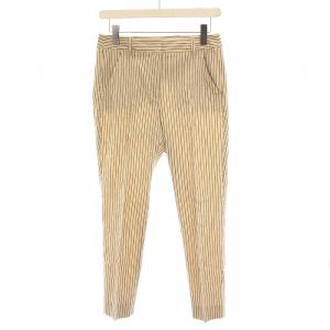 パンツ スラックス ストライプ リネン混 36 ベージュ グレー 513101116 /YM