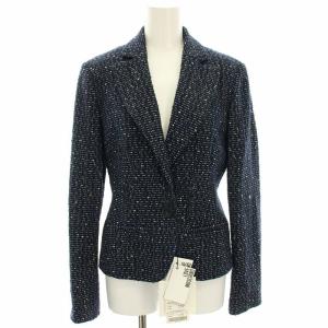 テーラードジャケット シングル ツイード ウール モヘヤ混 42 紺 ネイビー C2SWI463A654561434