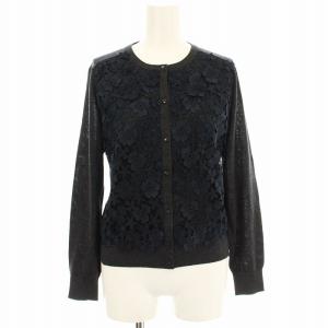 カーディガン 花柄 102028-16-540-94 ニット ウール 長袖 38 ネイビー グレー /G