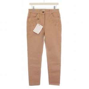 デニムパンツ ジーンズ ジップフライ 刺繍 ロゴパッチ W29 ピンクベージュ タグ付き /BB