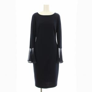 シフォンフレア袖タイトワンピース ミモレ ロング 長袖 4 紺 ネイビー CD2C14DY /KU