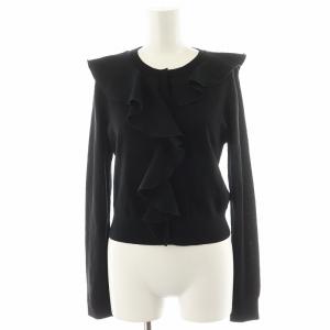 カーディガン フリル ウール M 黒 ブラック /AN48