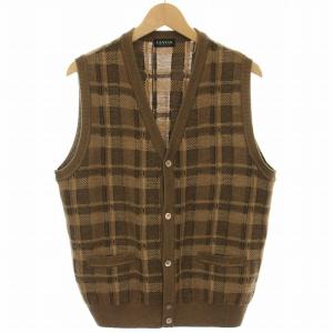 COLLECTION ベスト ニット ラムウール チェック 茶 ブラウン 208357 /HN