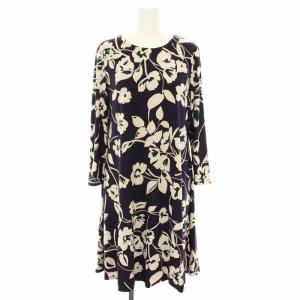 ワンピース ひざ丈 長袖 花柄 2 紫 パープル 白 ホワイト 250718292001 /YT