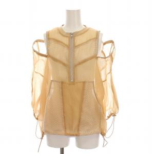 ZIP UP SHEER TOPS ジップアップシアートップス カットソー シースルー 五分袖 0 ベージュ