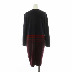 YVES SAINT LAURENT ニットワンピース ロング 長袖 Vネック L ボルドー パープル SQS9-986 /NQ