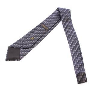 LOUIS VUITTON ネクタイ レギュラータイ ロゴ チェック柄 シルク グレー 黒 ブラック /BB OH
