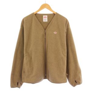 フリースジャケット ノーカラー アウター ジップアップ ストレッチ 裏地メッシュ ロゴ ワンポイント M