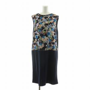 ニットワンピース ひざ丈 花柄 XL ネイビー KRPSHW0804 /NQ