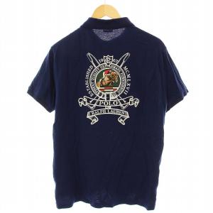 CUSTOM SLIM FIT ポロシャツ カットソー 刺繍 ロゴ 半袖 L 紺 ネイビー RN41381
