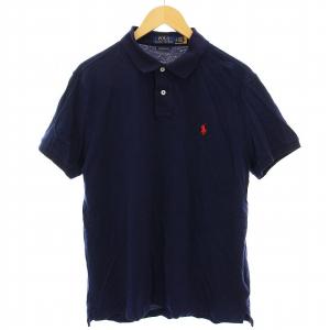 POLO RALPH LAUREN CUSTOM SLIM FIT ポロシャツ カットソー 刺繍 ロゴ 半袖 L 紺 ネイビー RN41381