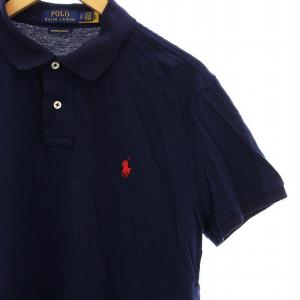 POLO RALPH LAUREN CUSTOM SLIM FIT ポロシャツ カットソー 刺繍 ロゴ 半袖 L 紺 ネイビー RN41381