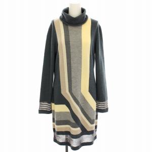 SPORT ニットワンピース ひざ丈 総柄 ウール 深緑 ダークグリーン グレー ベージュ /HN