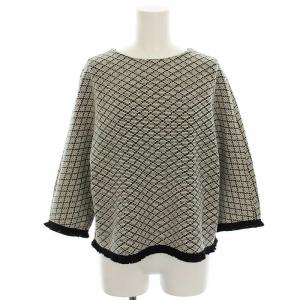 コレクション COLLECTION ニット セーター 七分袖 総柄 40 黒 ブラック 白 ホワイト 2725644